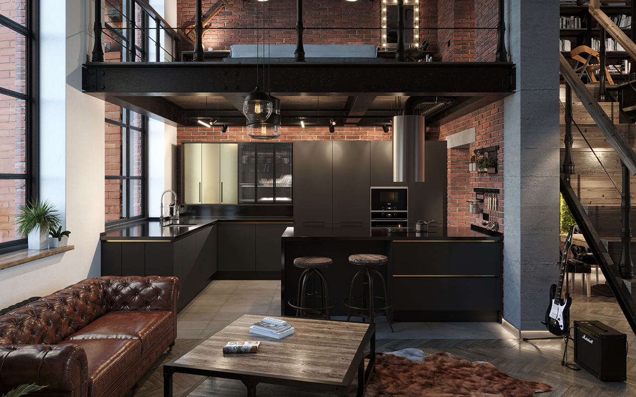 Кухня Loft Indastrial Брутальная со Столовой Зоной