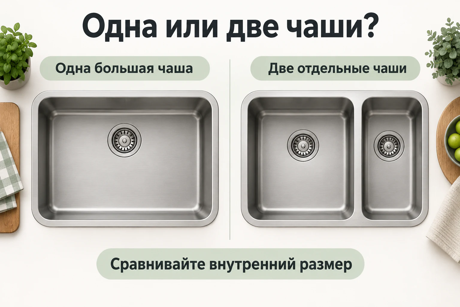 Сравнение одной большой и двух отдельных чаш одинаковой наружной ширины